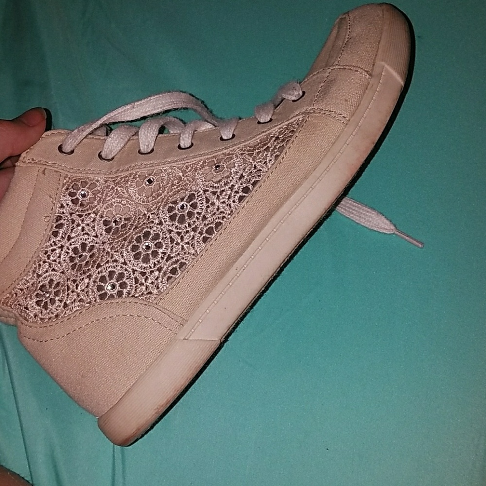 Cream Floral Bling Fashion Sneakers, 9.5